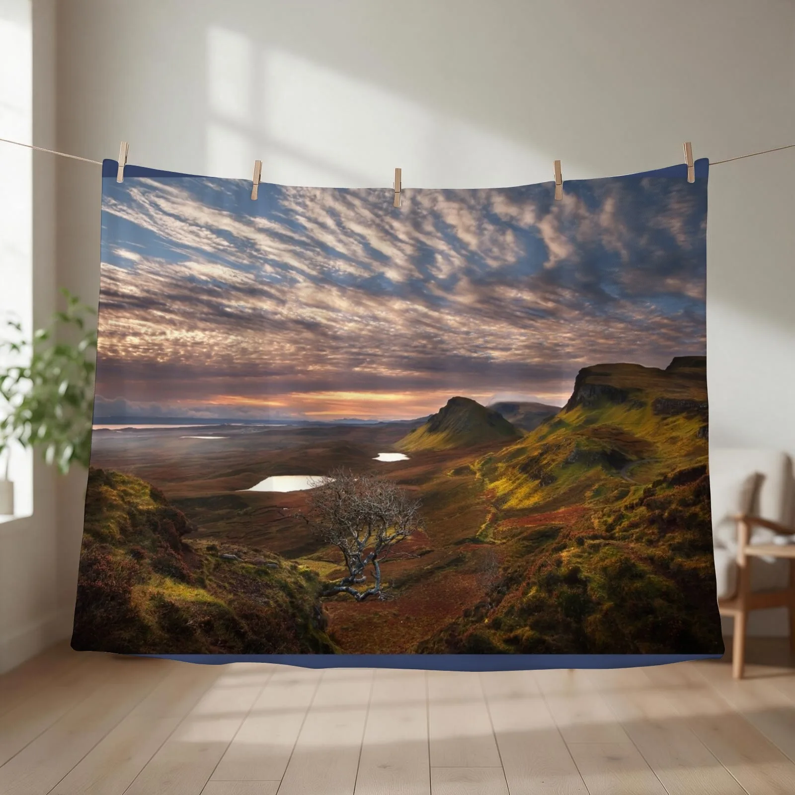 Quiraing Sunrise Trotternish Isle of Skye Scotland. Throw Blanket couch cozy soft plush fuzzy picnic outdoor blanket