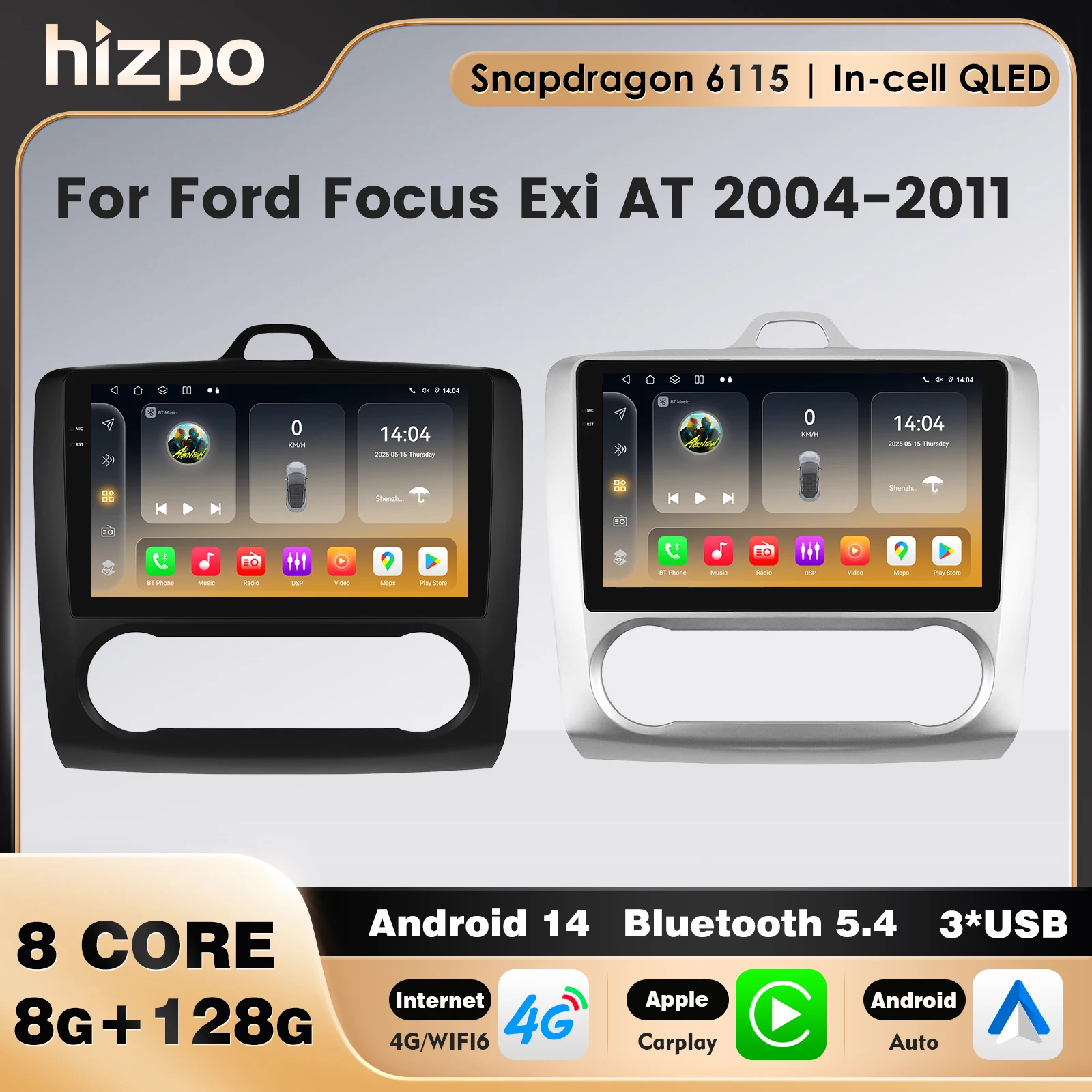 Hizpo 9 "android auto rádio do carro para ford focus exi at 2004-2011 carplay snapdragon carro multimídia player 2din estéreo 4g sem pode