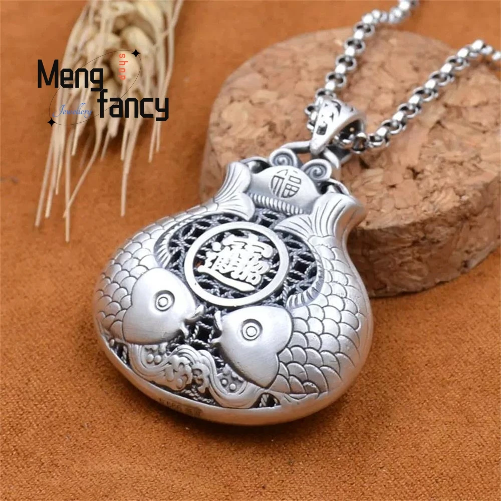 

S999 Silver Retro Double Fish Money Bag Pendant Ethnic Style Exquisite Elegant Simple High-grade Fashion Jewelry Holiday Gifts