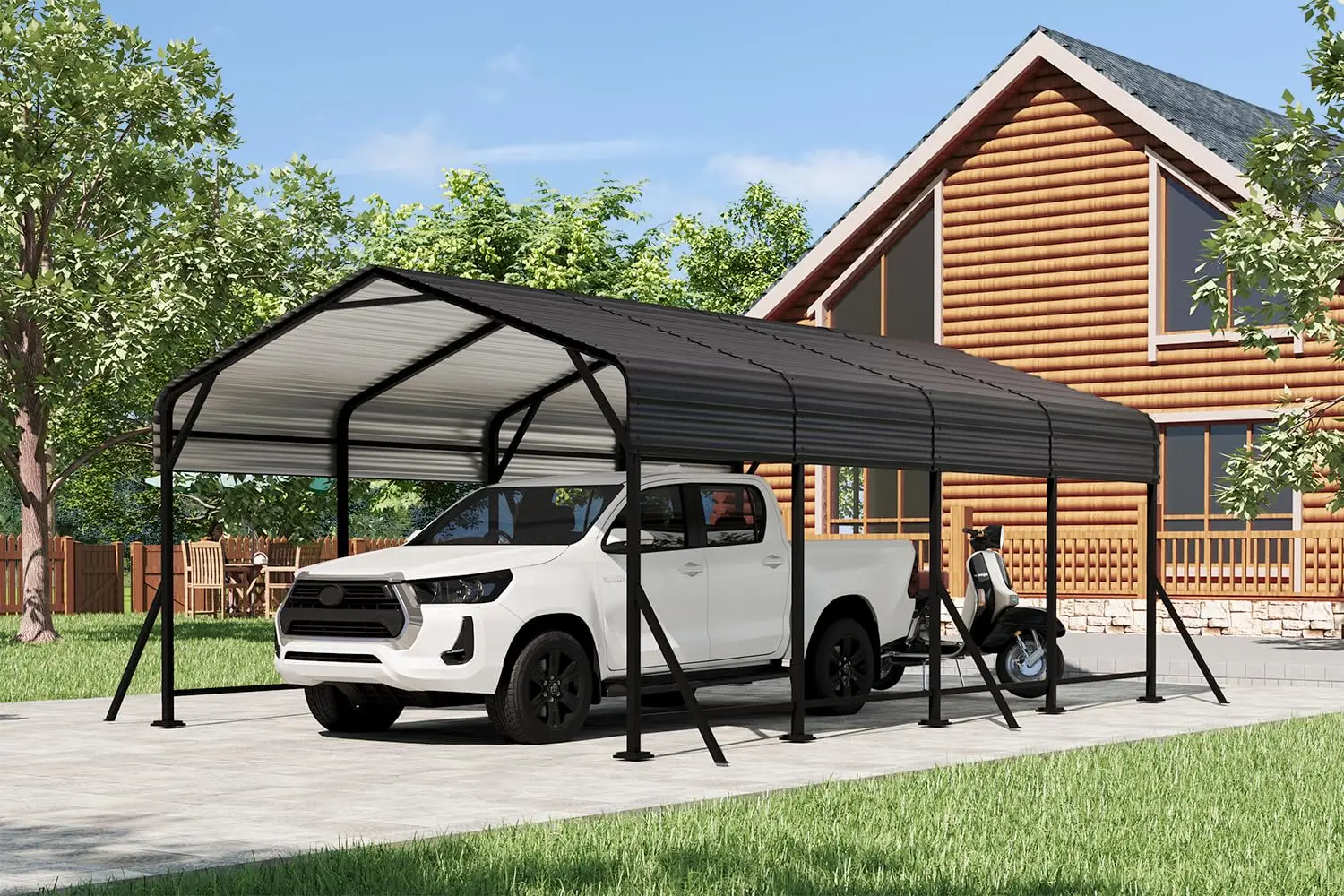 

12x20 Heavy Duty Metal Carport Galvanized Steel Roof & Base All Weather Outdoor Car Boat Tractor Party Use Dark Gray, Custom