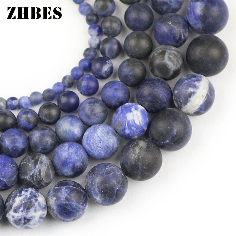 4 6 8 10 12 mm matte blaue Damar Naturstein runde lose Perlen für Schmuck Halskette Armband handgemachte Herstellung DIY Zubehör
