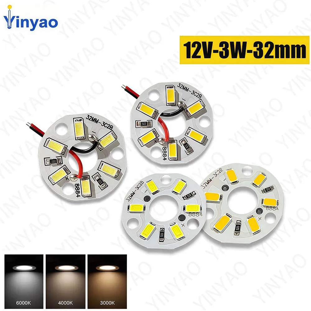 10Pcs SMD5730 High Brightness 12V LED Light Panel 3W 32mm White Light 6000K Warm White Light 3000K Repair Replace Light Panels