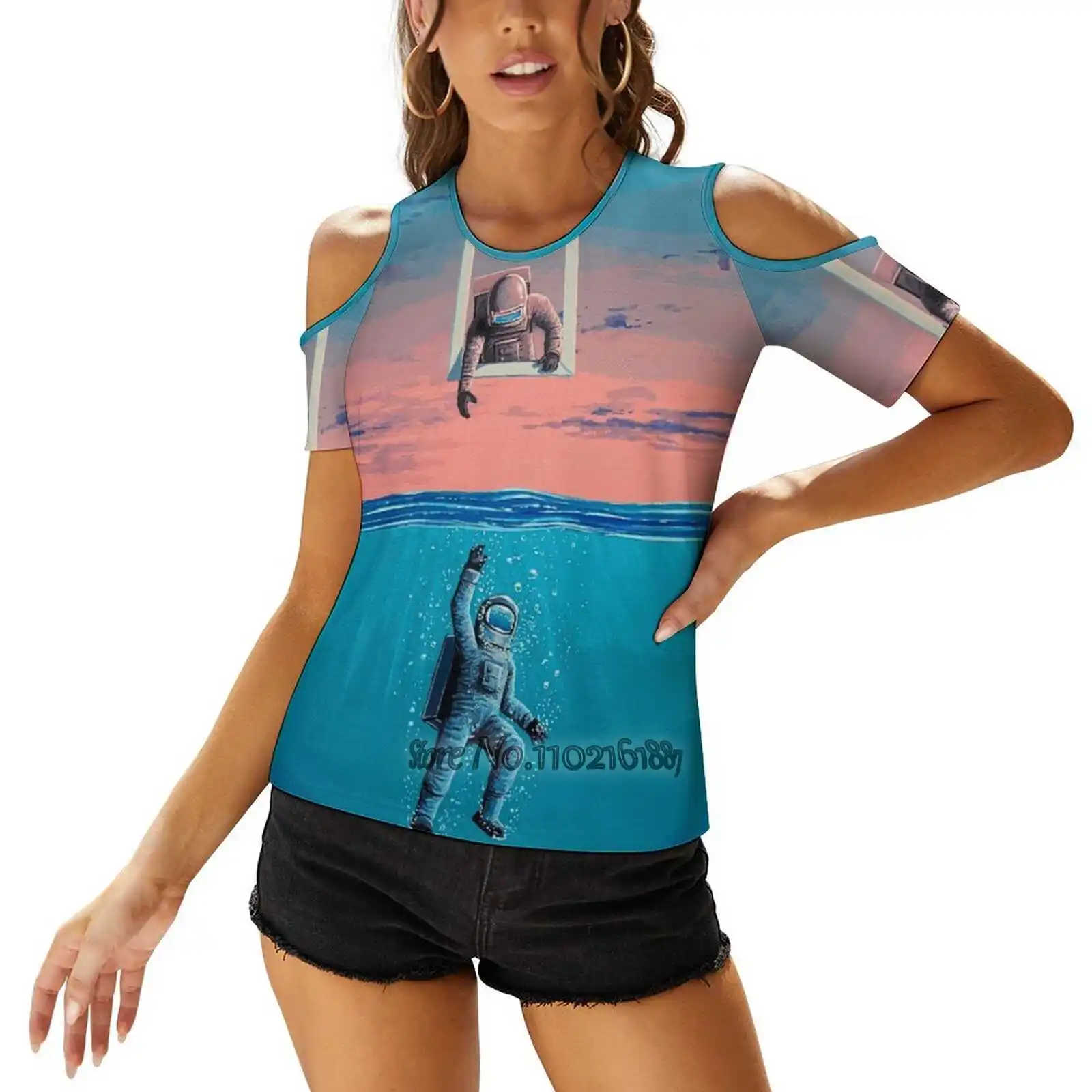 Window Of Opportunity Woman's Casual Sexy T-Shirt One Shoulder Lacing T Shirts Elegant Beach Party Tops Flooko Surrealism