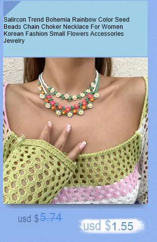 Neue Koreanische Mode Simulierte Perlen Halskette Für Frauen/Männer Böhmen Bunte Geometrische Obst Blumen Kette Halsband Kpop Schmuck – Detail 7
