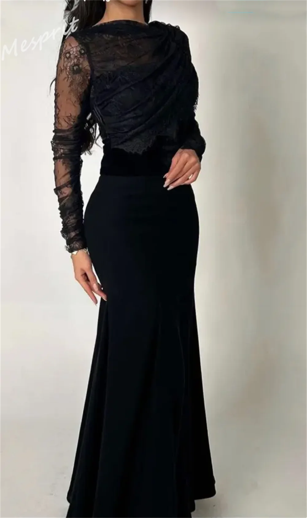 Customized    Retro Asymmetrical One-Shoulder Mermaid Evening Lace Hugging Velour Saudi Arabia es