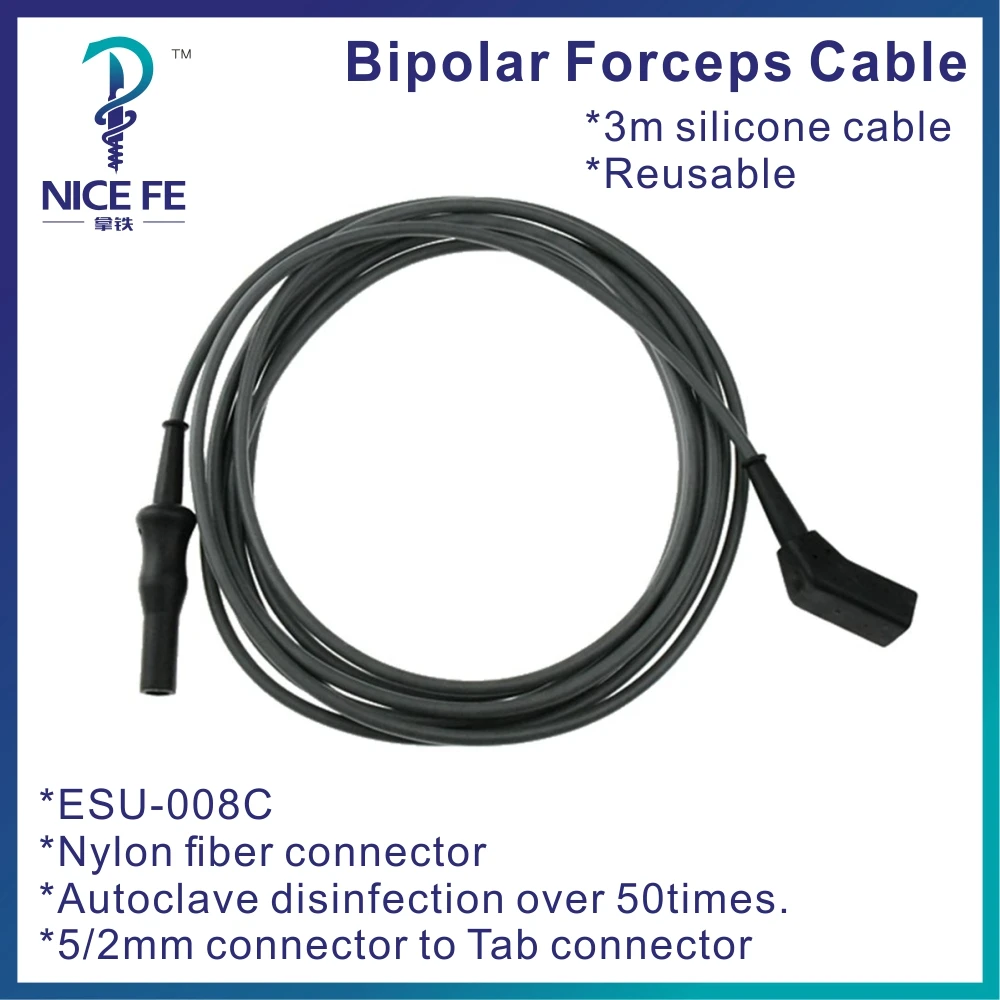 

ESU-008C Reusable Monopole forceps cable 5/2mm connector to Tab connector Nylon Fiber Connector 3m Silicone Cable