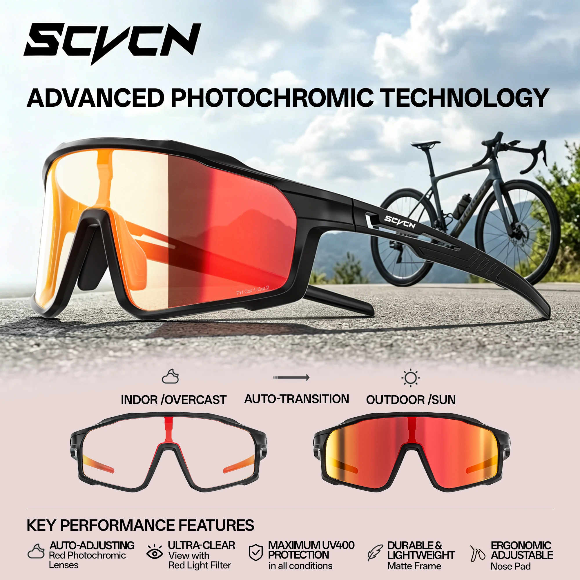 SCVCN UV400 Cycling Baseball Camping Travel for Hiking Bicycle Gear Sunglasses Outdoor Sports Camping Cycling Glasses Eyewear
