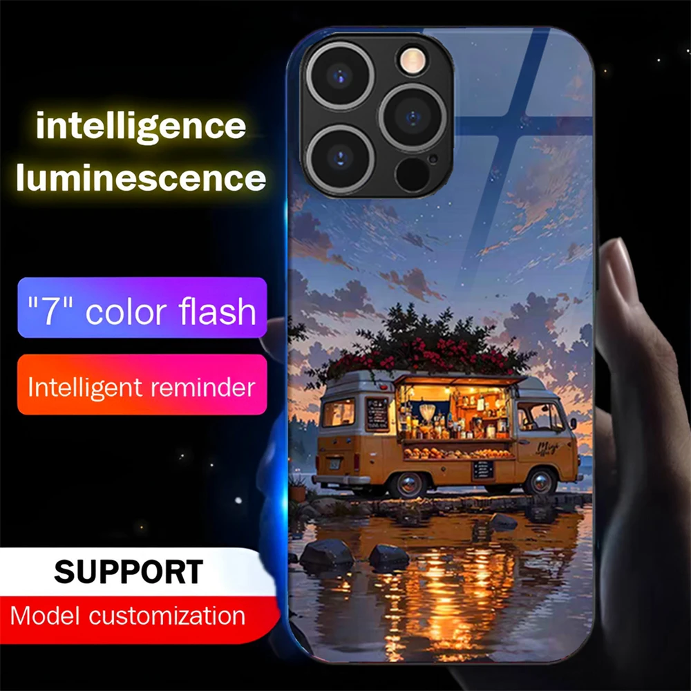 Japanischer Stil Landschafts-Sound-Control-LED-Blitzhüllen Leuchtende Glasabdeckung für iPhone Air 17 E 16 E 15 14 13 12 11 Pro Max Plus – Detail 13