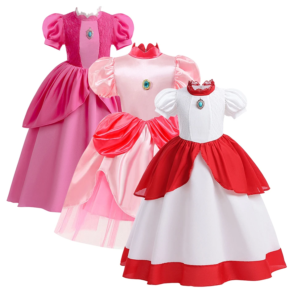 Little Girls Elegant Princess Cosplay Dress Kids Vibrant Colors Party Ball Gown Children School Performance Mario Luxury Clothes