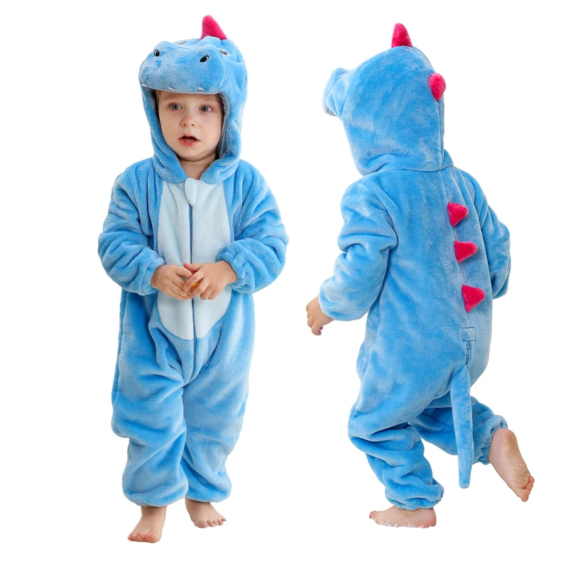 MICHLEY Carnival Kigurumi Baby Rompers Winter Flannel Costume Clothes Cute Cartoon Shark Jumpsuit Bodysuit Overall For Girl Boy