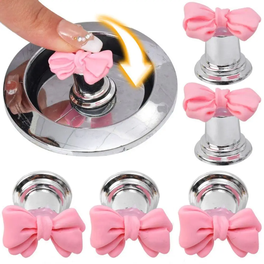 

Bowknot Shaped Toilet Flush Button Labor-saving Drawer Handle Toilet Press Tool Closing Tool Self-adhesive