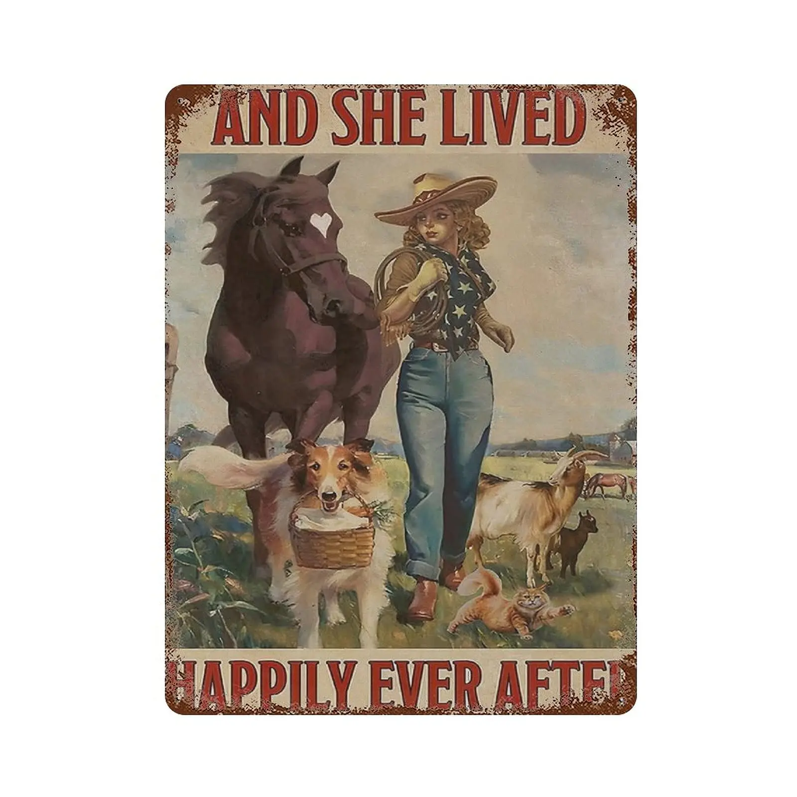 Metal tin sign，Retro Style， Novelty poster，Iron Painting，She Lived Happily Ever After Tin Sign, Cowgirl Tin Sign, Retro Cowgirl 