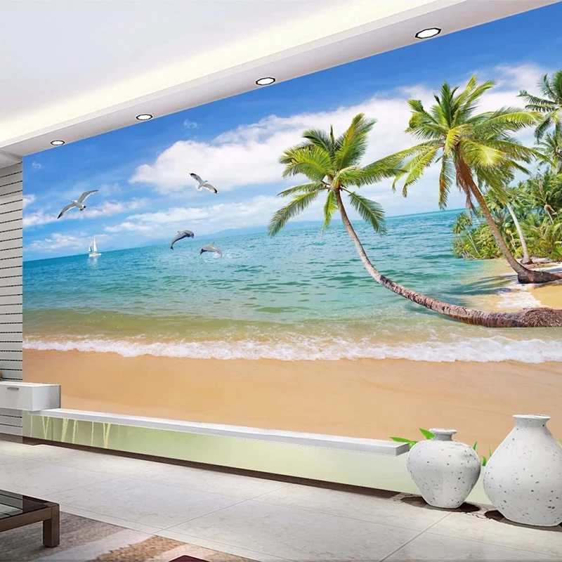 

Custom 3D Wallpaper Summer Seascape Sandy Beach Poster Wall Painting Living Room Bedroom Photo Wall Paper Papier Peint Mural 3D