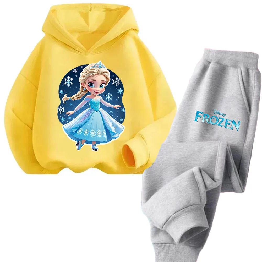 

2024 New Disney Snow Queen new casual sweet comfortable soft pullover hoodie top plus pants Girl party quality hoodie set