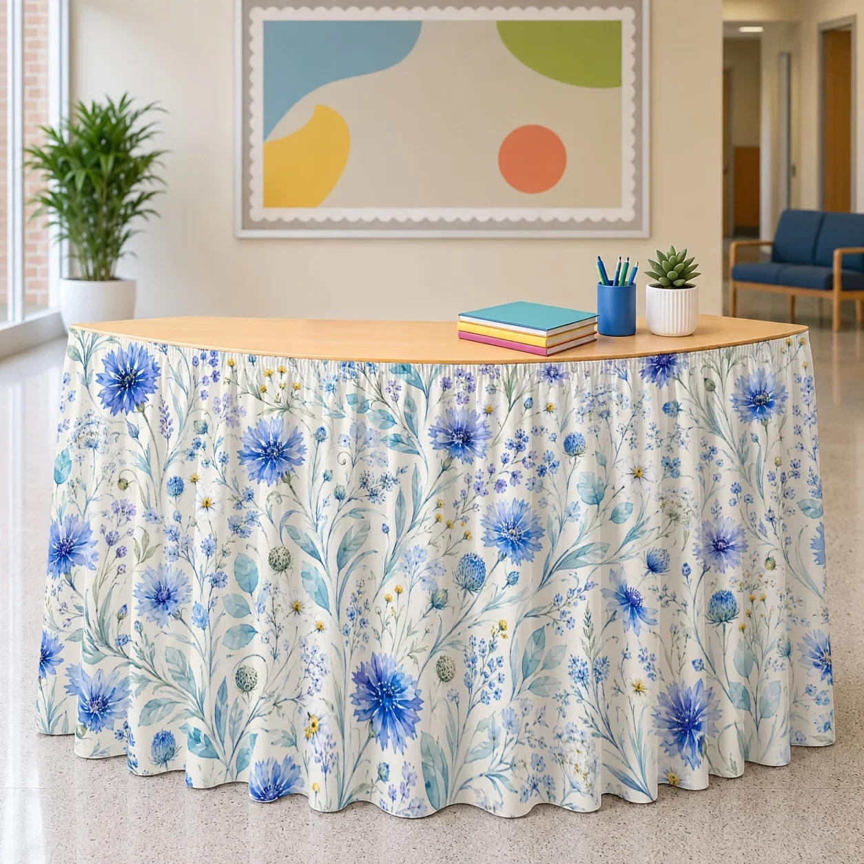 Elegant blue floral watercolor pattern party tablecloth, table cover and table skirtxzj