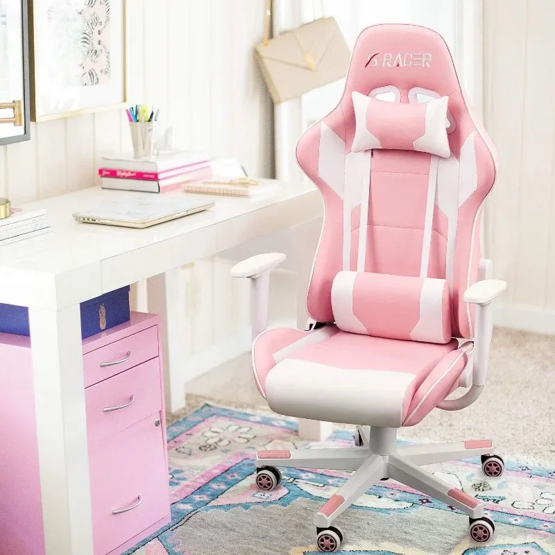 Homall Gaming Chair, Office Chair High Back Computer Chair Leather Desk Chair Racing Executive Adjustable Swivel Task Chair,Pink