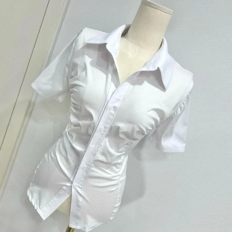 

Женская укороченная рубашка с коротким рукавом, приталенная, в милом стиле, из полиэстера, с пуговицами, стандартной длины