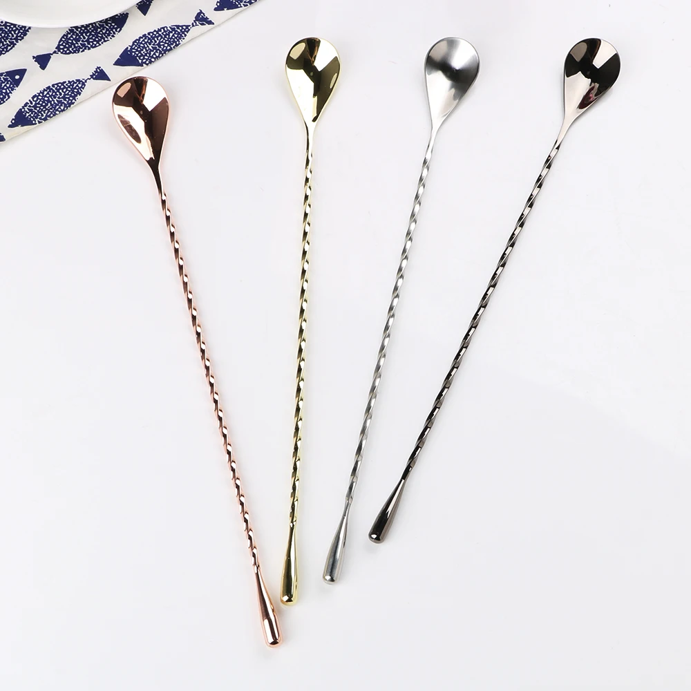 Herramienta de barra, cuchara mezcladora de cóctel de 30/40cm, cuchara agitadora de acero inoxidable, cuchara de Teadrop, herramientas de barman con patrón en espiral