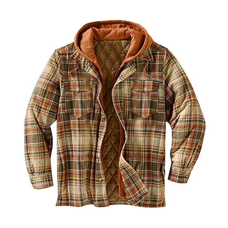 Winter Warm Thickened Overcoats Men Vintage Plaid Patchwork Hooded Jacket Mens Spring Stylish Zipper Double Layered Design Coat