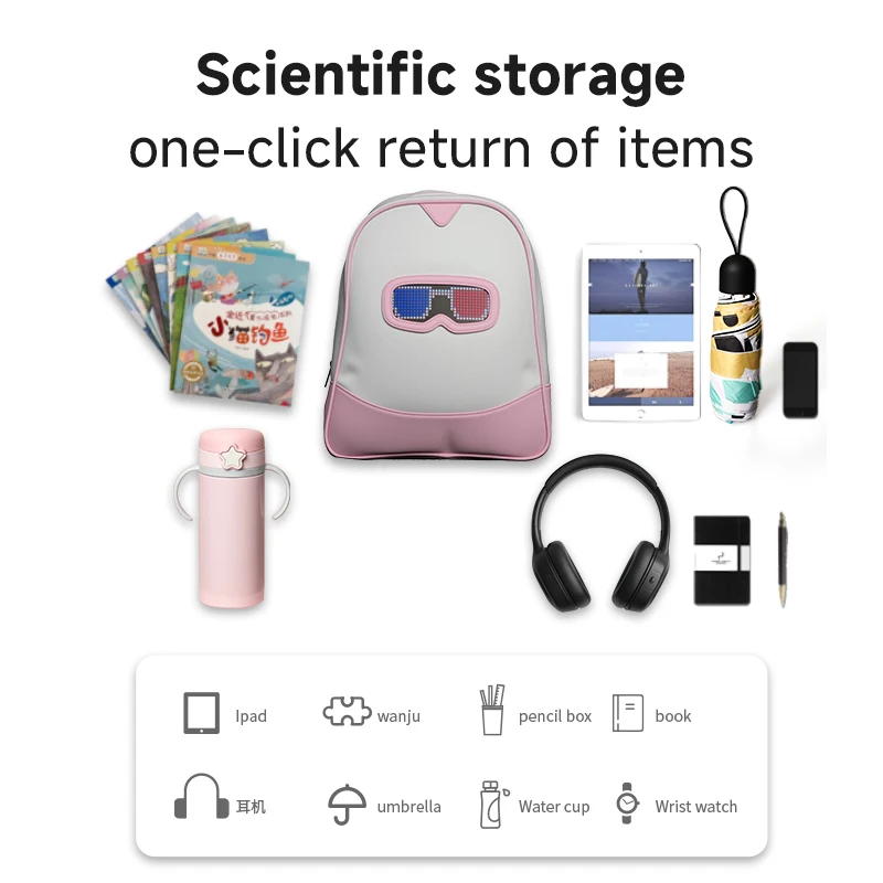 Tas Sekolah Anak dengan Layar LED Lucu, Kontrol via Aplikasi, Tahan Noda, Tas Perjalanan, Ransel Sekolah Anak