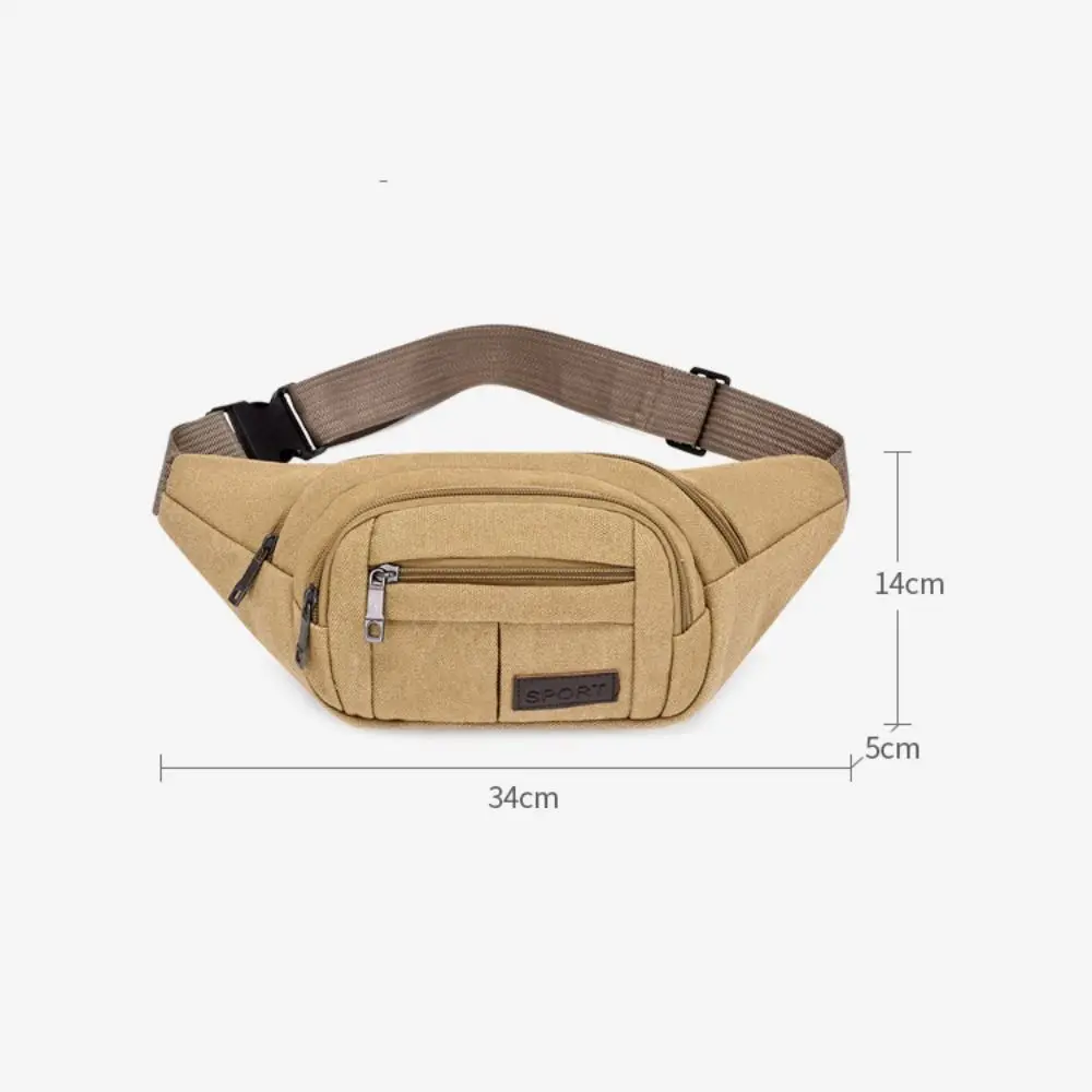 Riñonera de lona para hombre, bolso de pecho multicapa de gran capacidad para exteriores, bolsa de teléfono para correr, riñonera de Color sólido, novedad