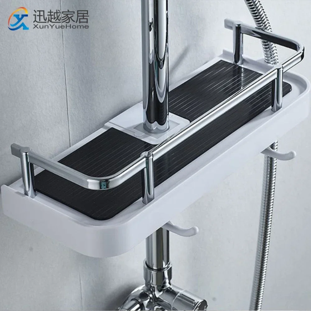 Shower Shelf Rectangle Tray Detachable Lifting Rod Soap Shampoo Storage Rack Plastic Holder Hanger Kitchen Bathroom Accessories