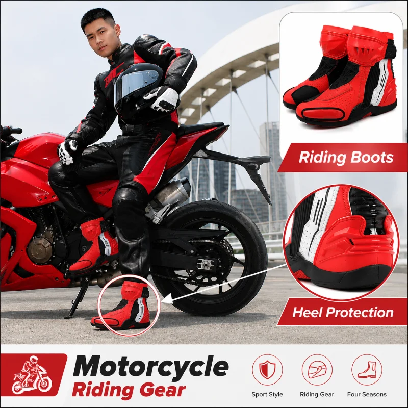 

Motorcycle Riding Boots Men Sport Racing Short Boots Protective Riding Shoes Touring Moto Riding Gear Four Seasons