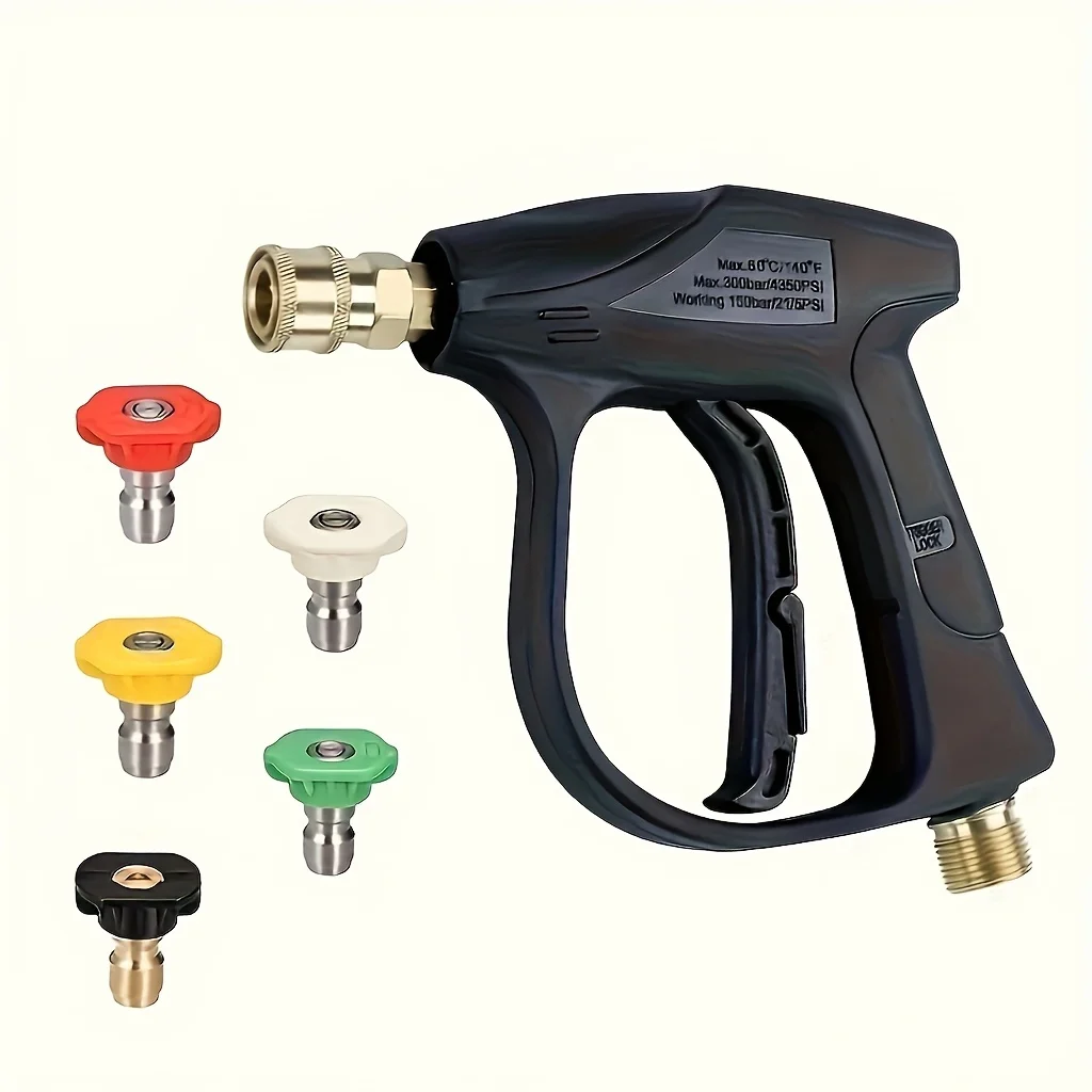 1 Set, High Pressure Washing Gun, Max 3000 PSI 5 Colors Quick Connect 1/4 Inch Nozzle M22 -14 Hose Fitting Car Washing, Garden S