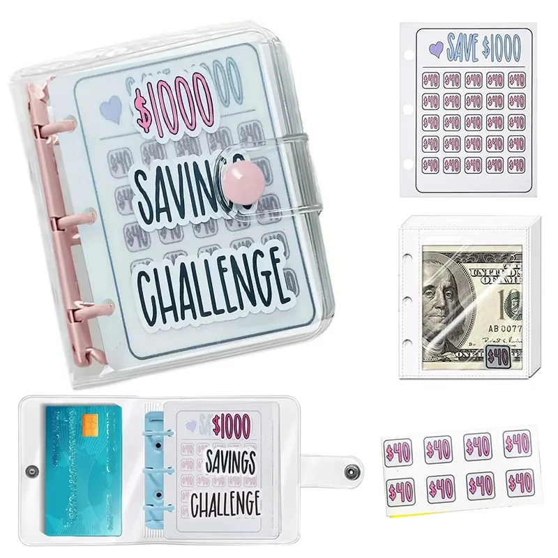Savings Binder Money Saving Binder 1000 Saving Challenge Loose-Leaf Notebook Binder Housing Budget Plan Cash Budget Envelope PVC