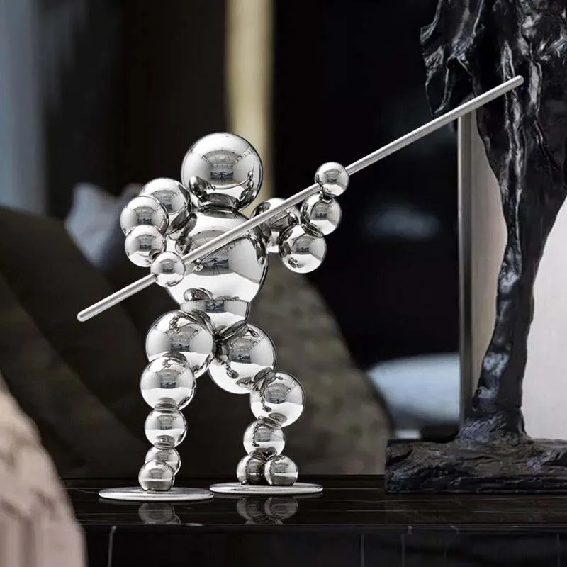 Abstract Stainless Steel Ball Weightlifting  Samurai Sculpture Home Living Room TV Cabinet Wine Cabinet Office Tabletop Decor