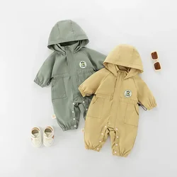 2024 ﻿Autumn Unisex Baby Romper Outdoor Jacket 0-2Y Infant Casual Double-layer Hooded Jumpsuit Toddler Windproof Outwear Clothes