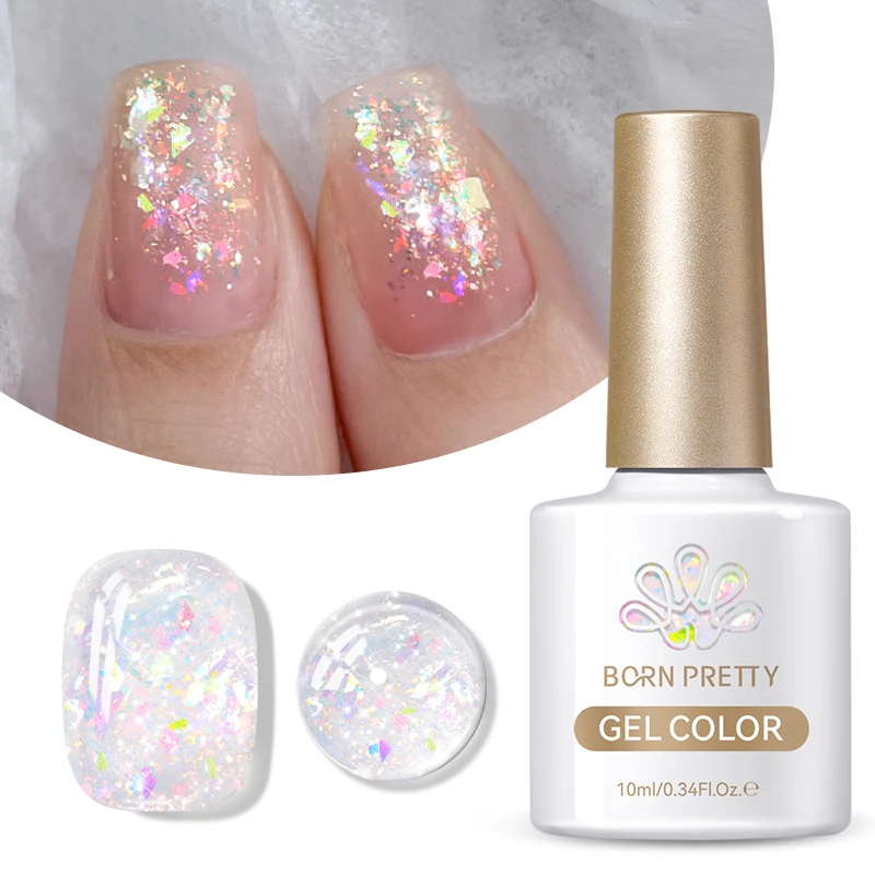 BORN PRETTY 10ml Sequins Gel Nail Polish Holographic Glitter Ultra Shine Semi Permanent Soak Off UV Gel Nail Art Varnish