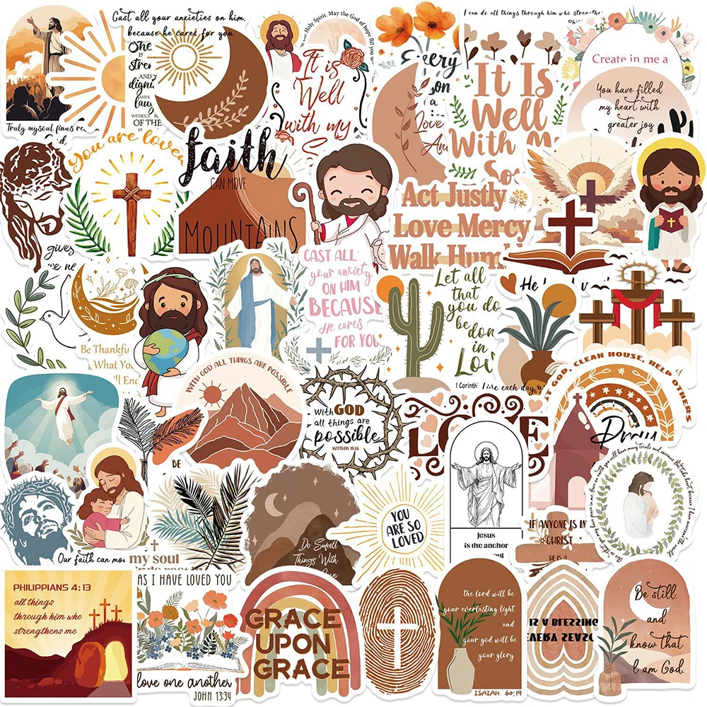 10/30/50pcs Retro Boho Jesus Christian Cartoon Stickers Bible Verses Decals Waterproof DIY Phone Stationery Decoration Sticker