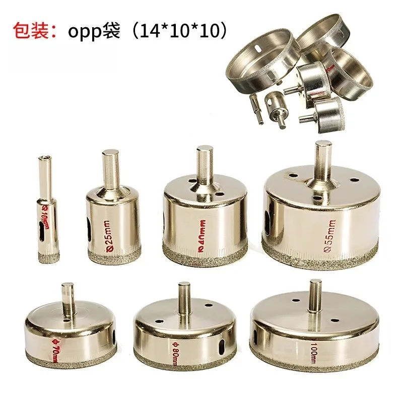 7Pcs 10-100mm Diamond Hole Saw Set Marble Glass Drill Bit Bead Trimming Grinding Tool