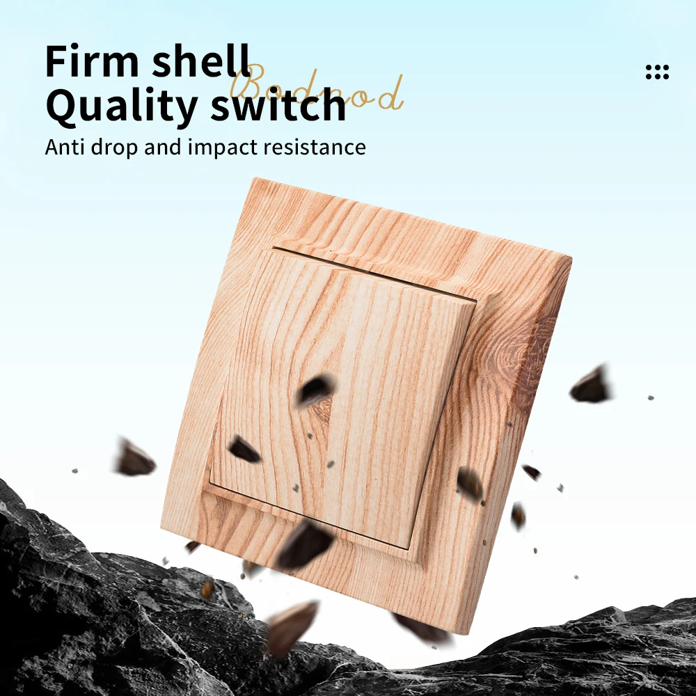 WESA Wood Wall Switch Classic Flame Retardant Plastic Panel 1 Gang 1 Way Vintage Wooden Color Wall Switch AC 250V France Spain - view 4