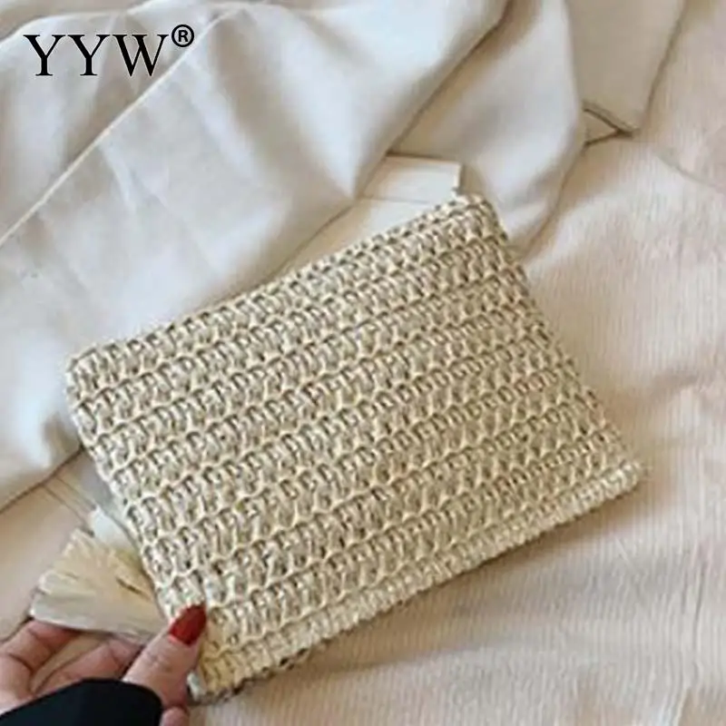 Fashion Seven Daisies Straw Women Handbag Soft Wheat Weave Zipper Clutch Purse Wallet Portable Summer Beach Lady Storage Bag