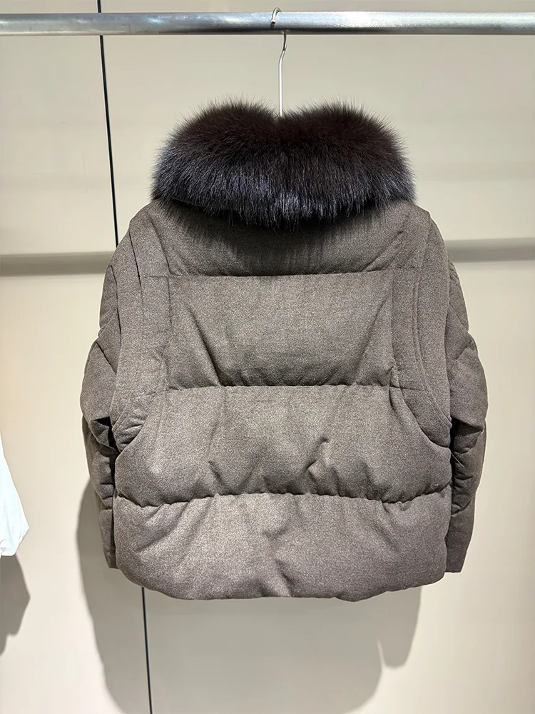 New Women Winter Warm Goose Down Jacket Real Fox Fur Collar Cashmere Wool Jackets Thick Puffer Jackets Female Outwear Coat - view 2