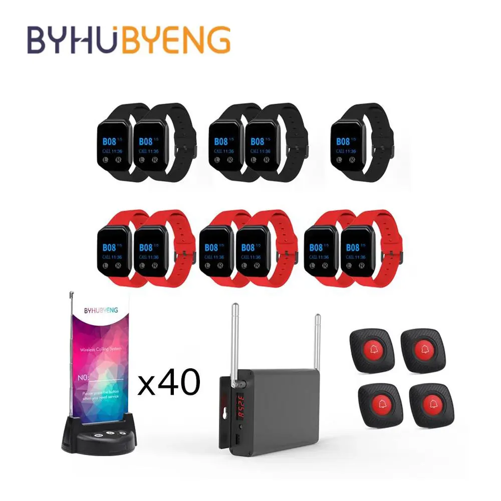 

BYHUBYENG Restaurant Pager Wireless Waiter Calling System Watch Receiver Menu Call Button Screen Host For Cafe Clinic Dentist