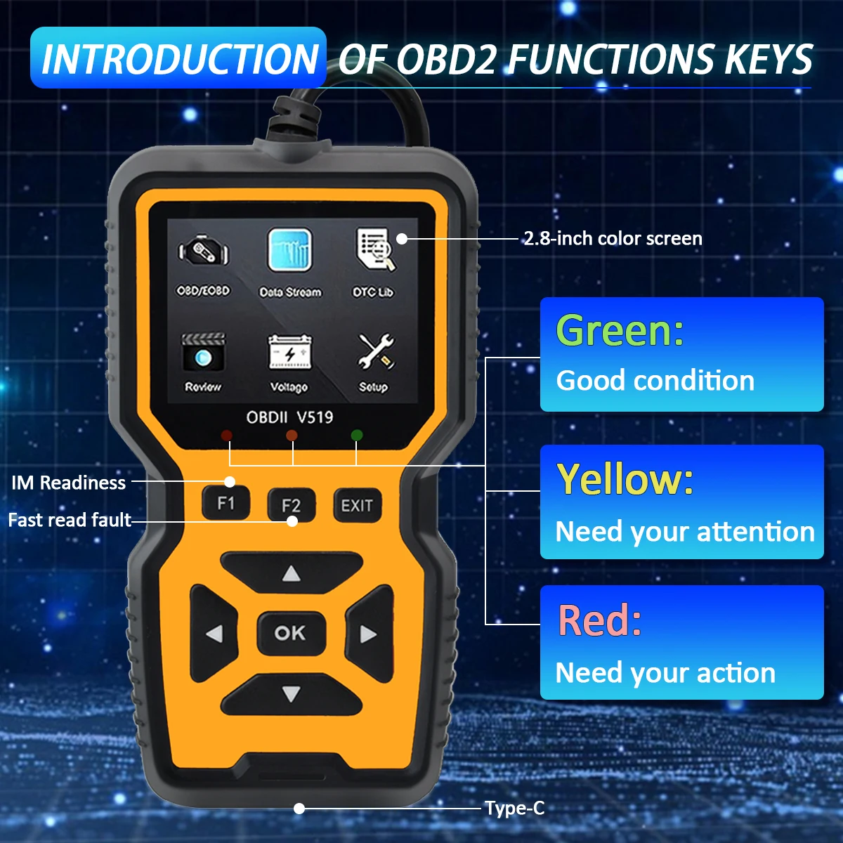 Car OBD2 Scanner Diagnostic Tool Code Reader, Car Voltage Tester Engine Fault Code Scanner, Charging Tester Diagnostic Tool V519