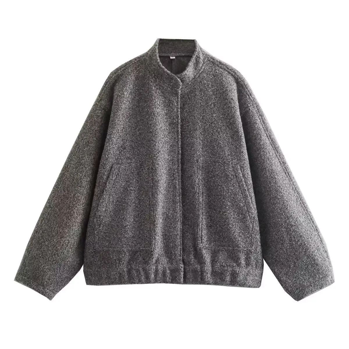 

2023 Women Fashion With Pockets Oversized Bomber Jacket Coat Vintage Long Sleeve Snap Button Female