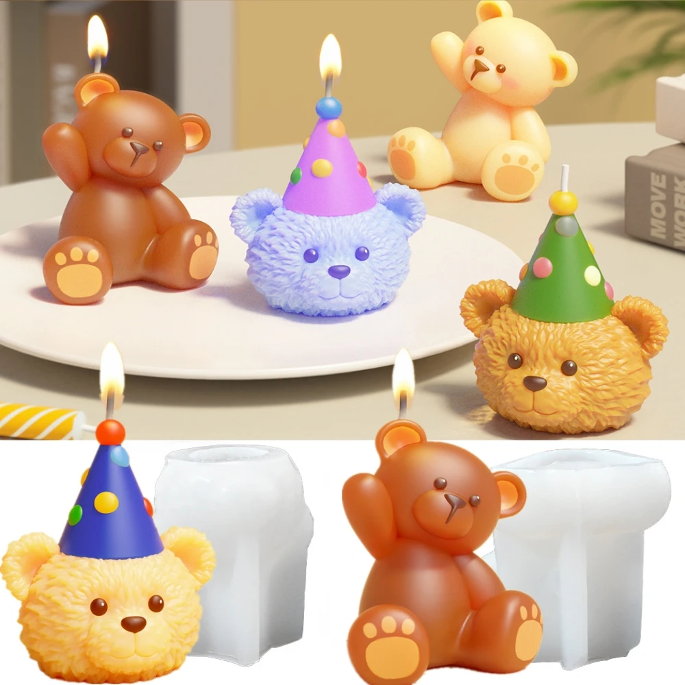 Molde de resina de oso bonito 3D para fabricación de velas y jabón, moldes de silicona para fondant, chocolate y dulces para decoración de pasteles, manualidades, regalos