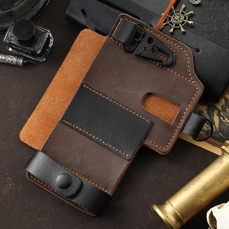 Genuine Cowhide Leather With Buckle Outdoor Portable Tactical Multifunction Belt Holster Pocket EDC Multitool Sheath Hunting Bag