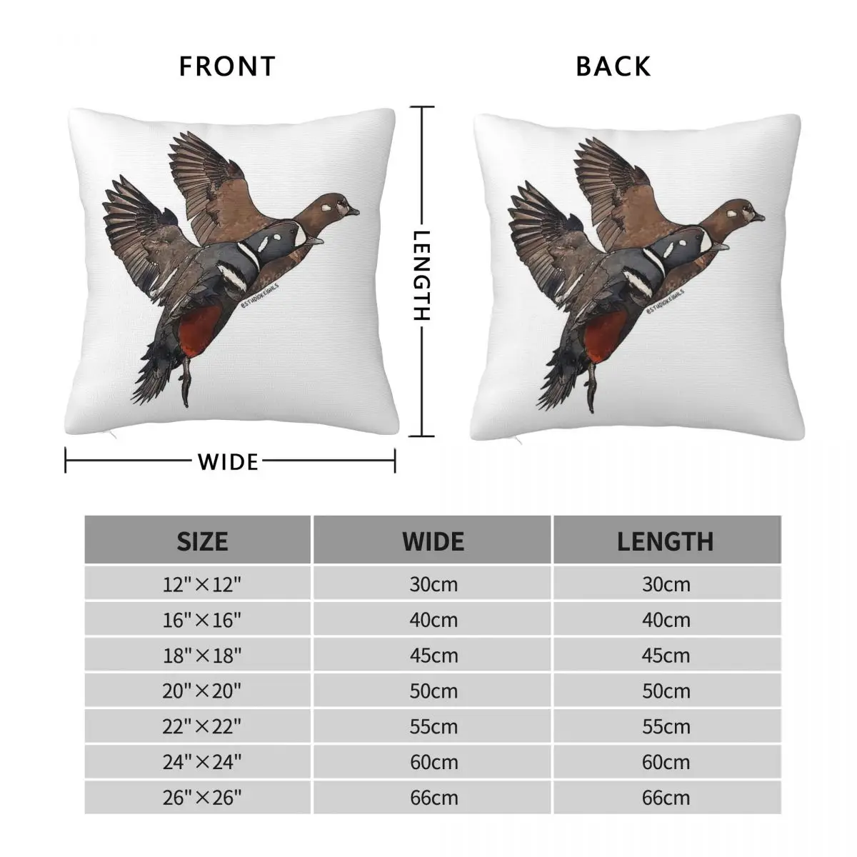 Harlequin Duck Pair In Flight Square Pillowcase Polyester Linen Velvet Creative Zip Decor Pillow Case Bed Cushion Cover