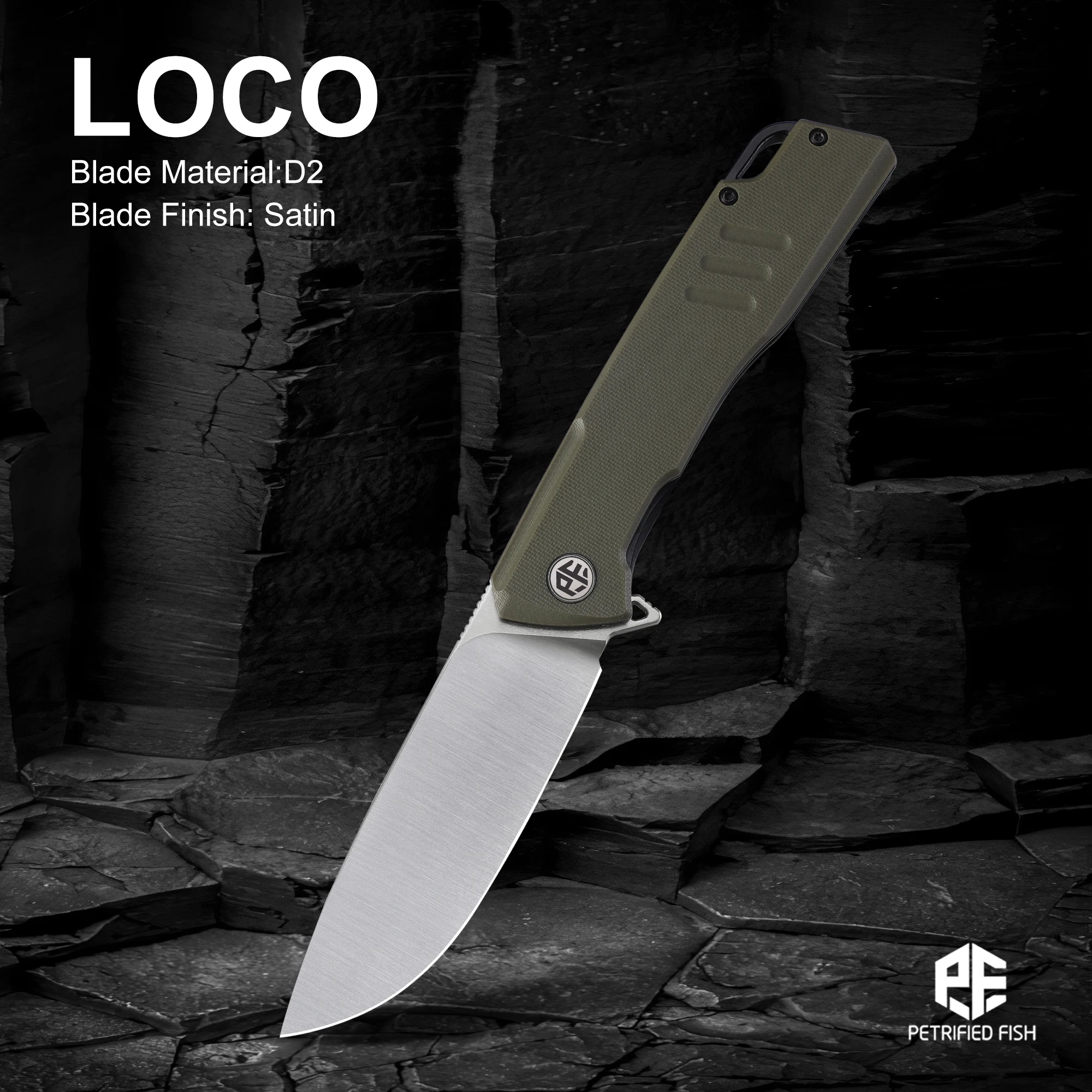 Petrified Fish PFB02 Bearing Folding Knife Satin Blade D2 Steel G10 Fish Pocketknife Survival Outdoor Camping Multitool