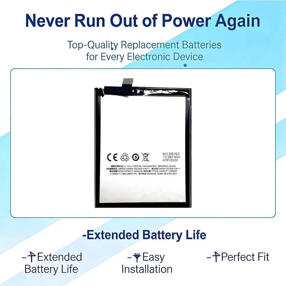 

Высокосовместимая батарея 3100 мАч BT45A для мобильного телефона Meizu Meizy Pro 5, долговечная