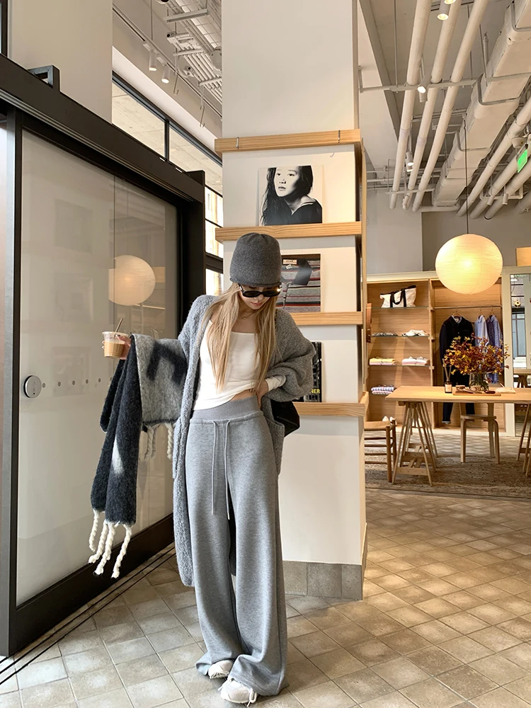 

Широкие брюки для женщин, свободные повседневные спортивные штаны с высокой талией, брюки в пол, осенне-зимняя модная одежда для повседневной носки