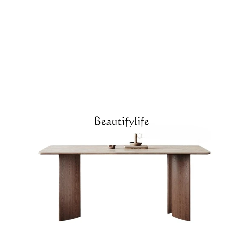 

Nordic solid wood rock slab dining table rectangular living room ash wood medium antique travertine dining table