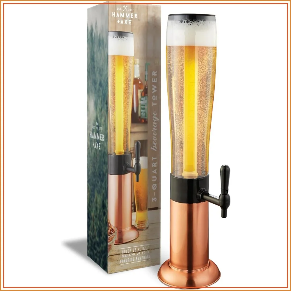 

88 oz Party Drink Dispenser with Ice Tube & Tap for Beer, Water, Iced Tea, Cocktails - Perfect for BBQ, Tailgate, Home Bar