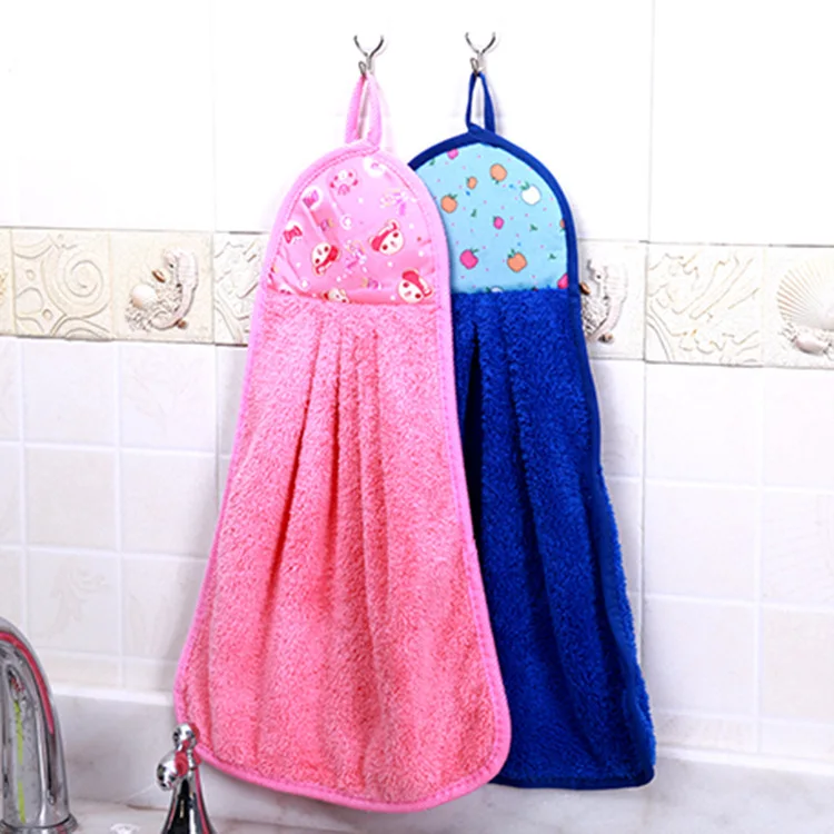 Coral Velvet Bathroom Supplies Soft Hanging Hand Towel Thickened Absorbent Cloth Dishcloths Hanging Cloth Kitchen Cleaning Towel