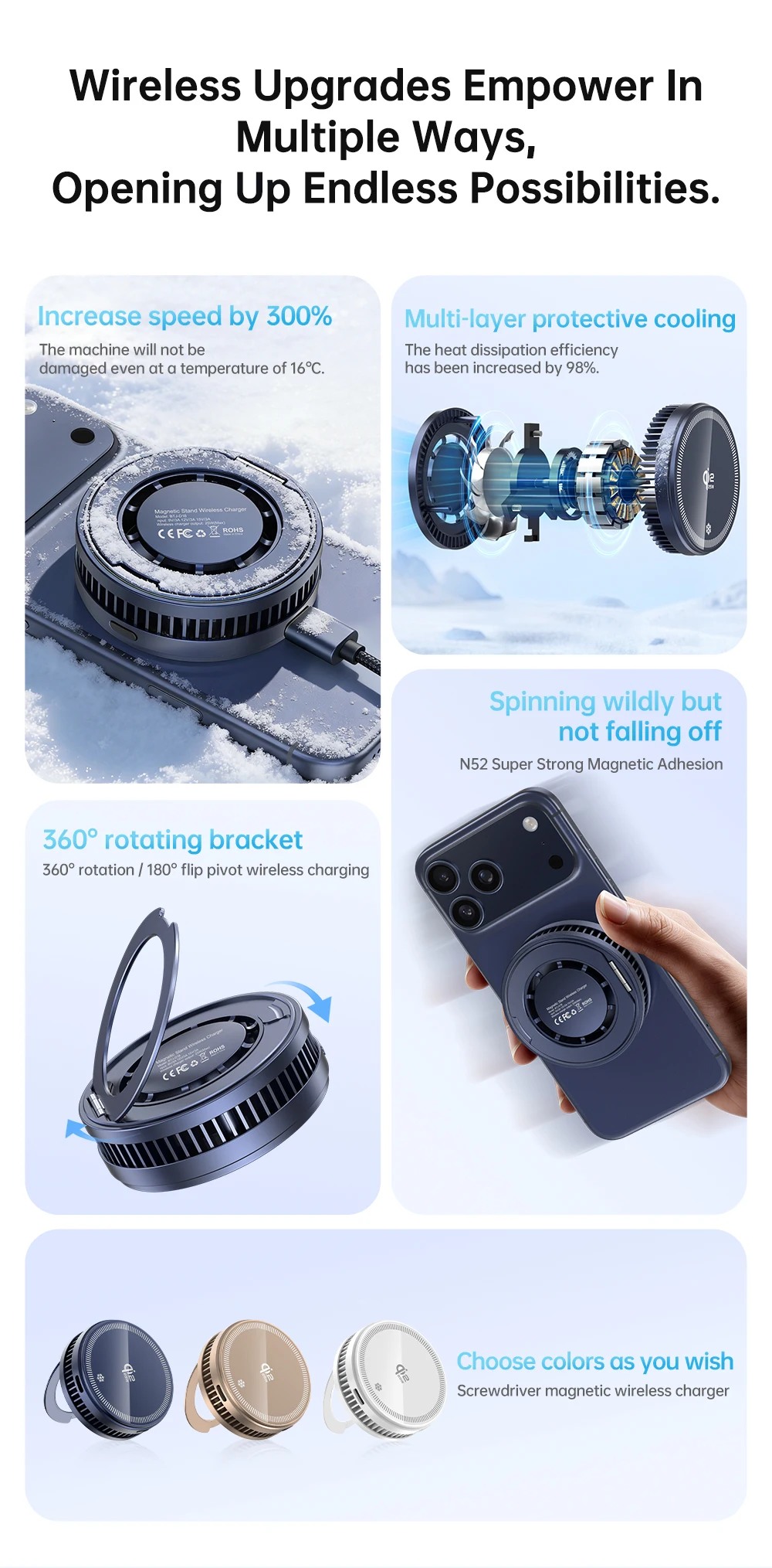QI2 Magnetic Stand Refrigeration Wireless Charger 25W Fast Charging Ice Cooling MacSafe Car Phone Holder Bracket For Phone